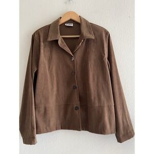 CLIO Vintage Faux Suede Brown Button Up Large Jacket Equestrian Western Country